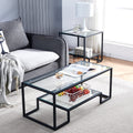 Black Metal glass coffee Table - Simple center coffee Table for Living Room Home Metal Frame coffee Table with 2 ShelvesModern T