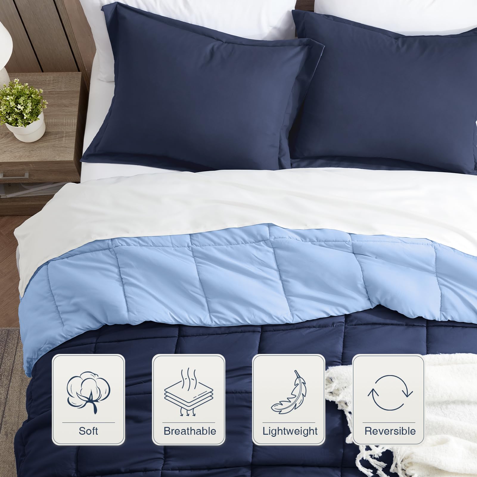 Satisomnia Full Comforter Set Navy Blue, Lightweight Comforters Full Size Bed, Soft Breathable Down Alternative Bed Comforter Se