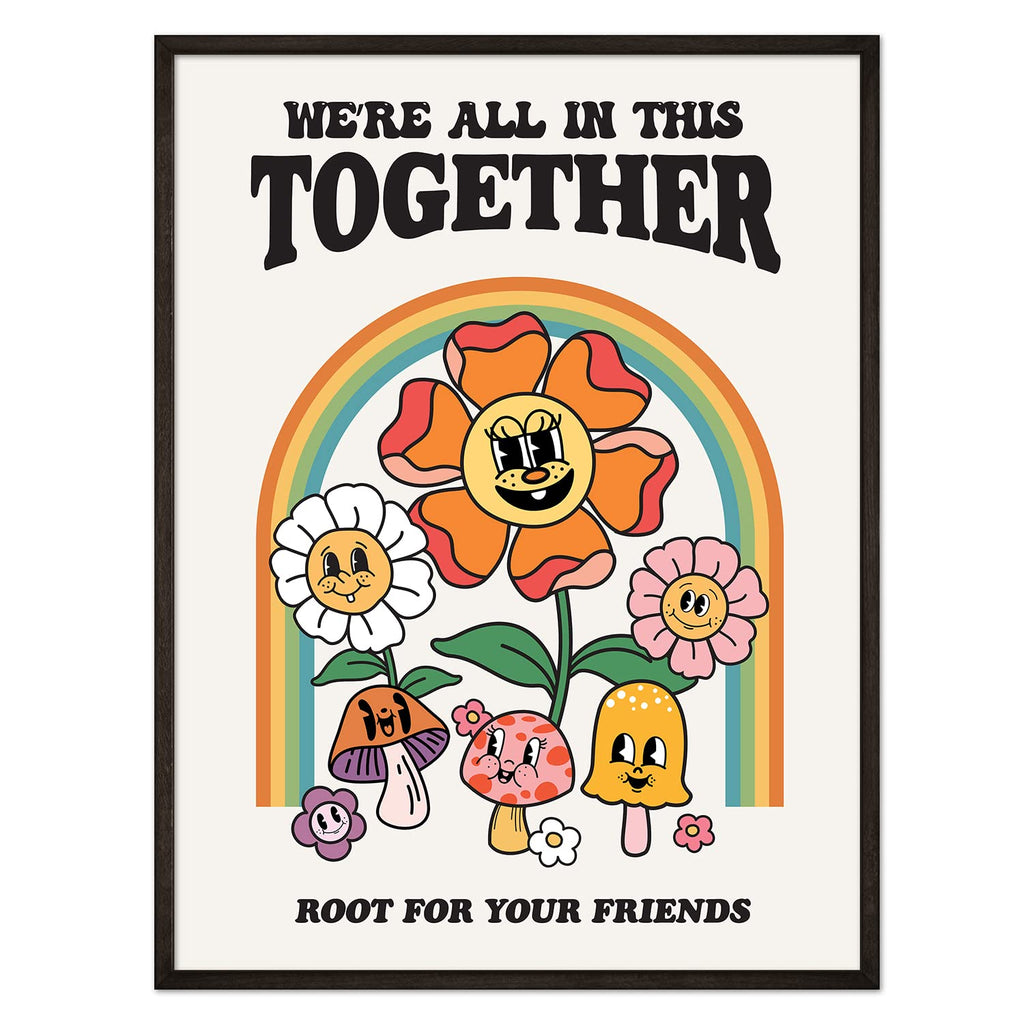 Retro Flower Poster, Groovy Hippie Wall Art, Retro 60S 70S Poster, Positive Quote Wall Art, Cute Room Decor, Cool Wall Decor
