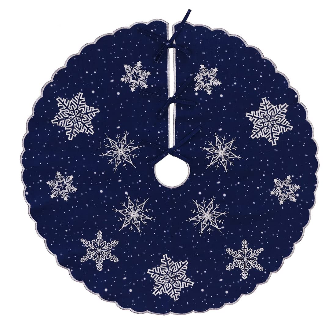 Simhomsen Christmas Holiday Embroidered Snowflakes Tree Skirt, Used for 4 to 6 Feet Tree (Navy Blue, Round 34 Inches)