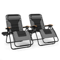 Mfstudio Zero Gravity Chairs Set Of 2, Xl Oversized Outdoor Anti Gravity Chair, Patio Lounge Folding Adjustable Chair With Cup Holder & Padded Headrest, Support 400Lbs,Grey