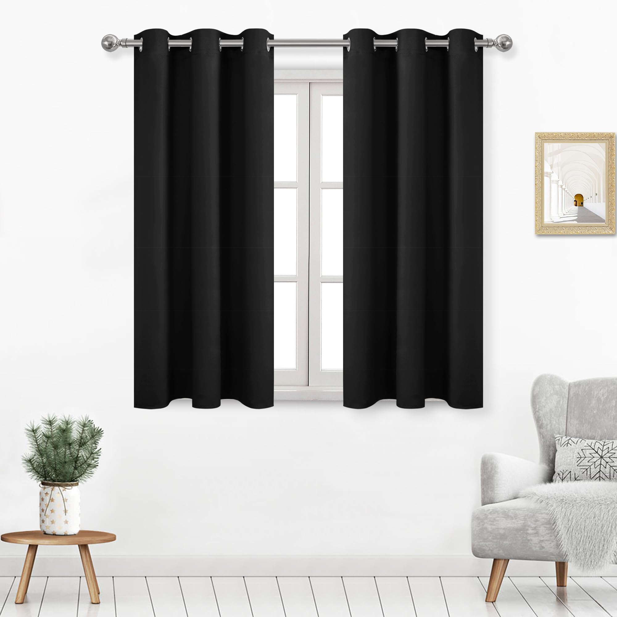 Dwcn Blackout Curtains 45 Inches Long, Thermal Insulated Black Curtains For Bedroom, Living Room Curtains 2 Panels - 42 X 45 Inc