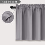 Mrs.Naturall Gray Window Valances For Small Basement Windows Rod Pocket 2 Pack Blackout Short Curtain Valances For Kitchen Bathr