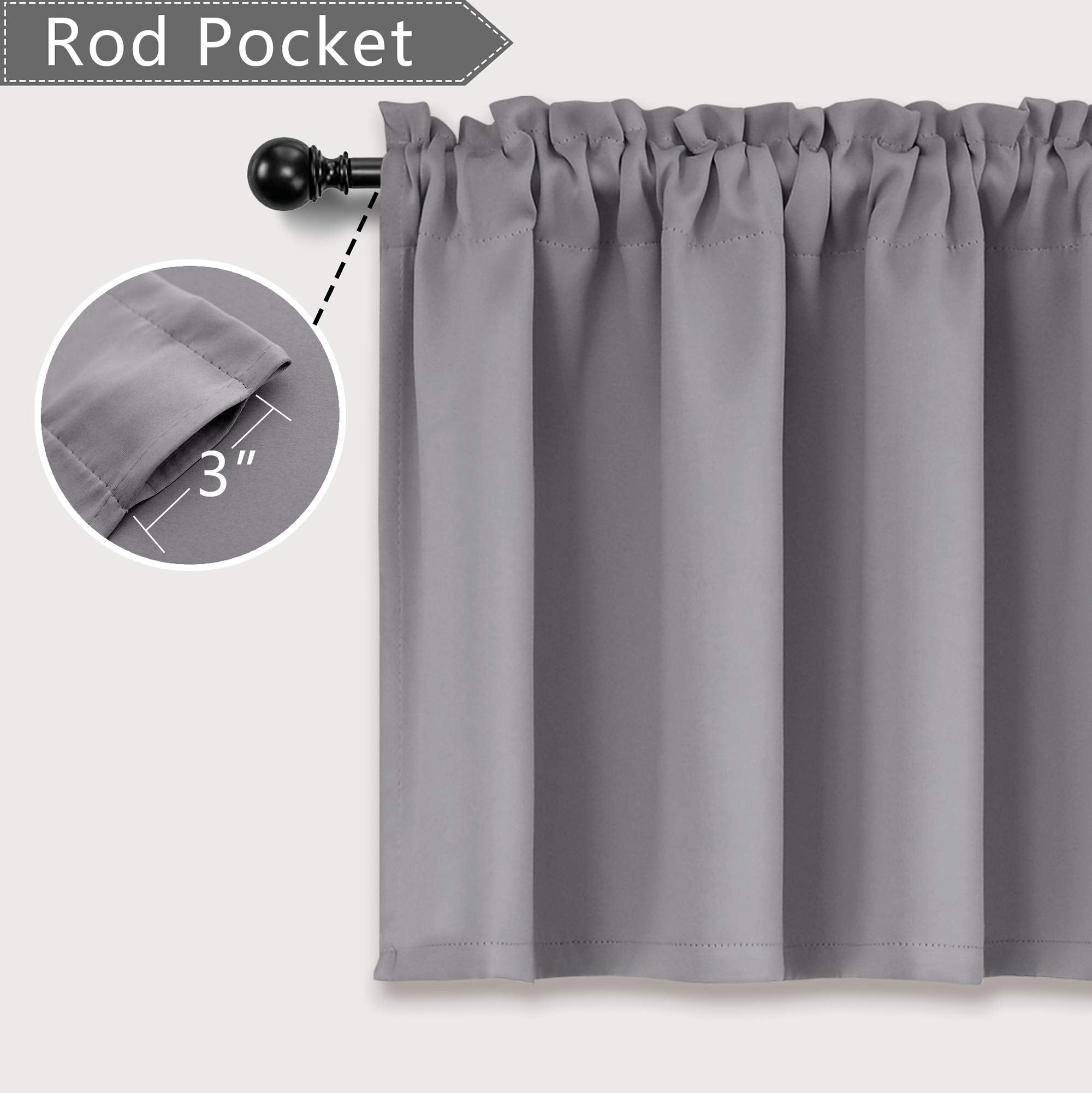 Mrs.Naturall Grey Valance Curtains For Windows 36X16 Inch Length