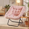 DUMOS Saucer Chair, Foldable Living Room Chairs, Soft Faux Fur Lounge Chair for Bedroom, Reading Chairs for Adults, X-Large (Pin