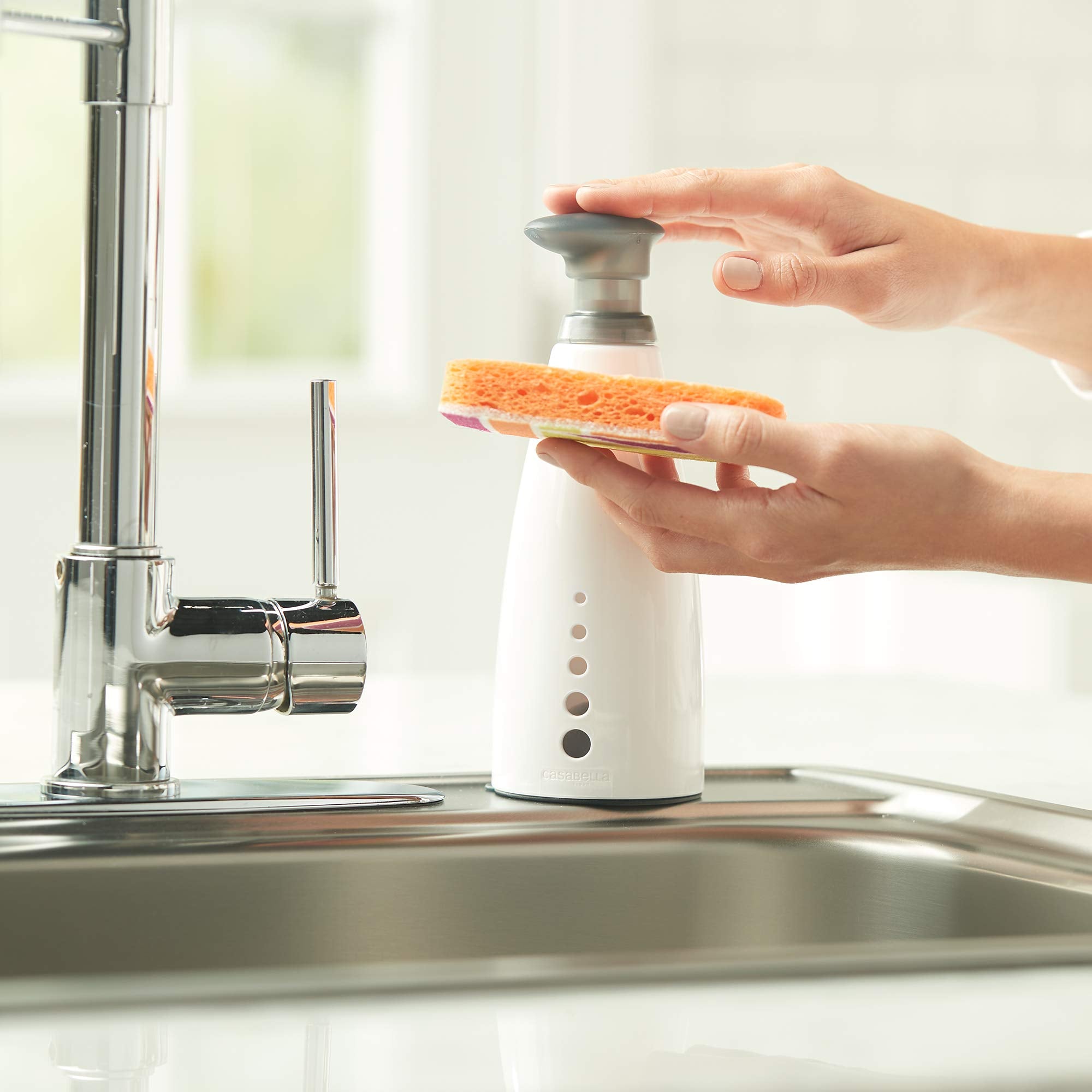 Casabella Sink Sider Multipurpose 14-Oz. Soap Pump Bottle With Soap Filling Funnel, Gray/White