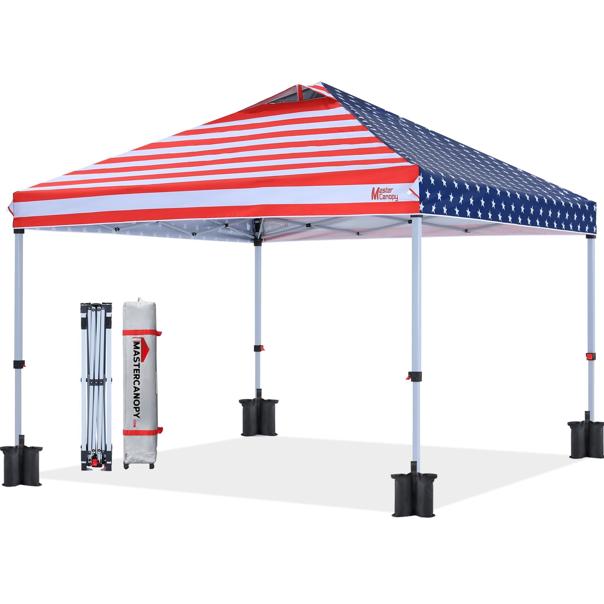 Mastercanopy Durable Pop-Up Canopy Tent With Roller Bag (10X10, American Flag)