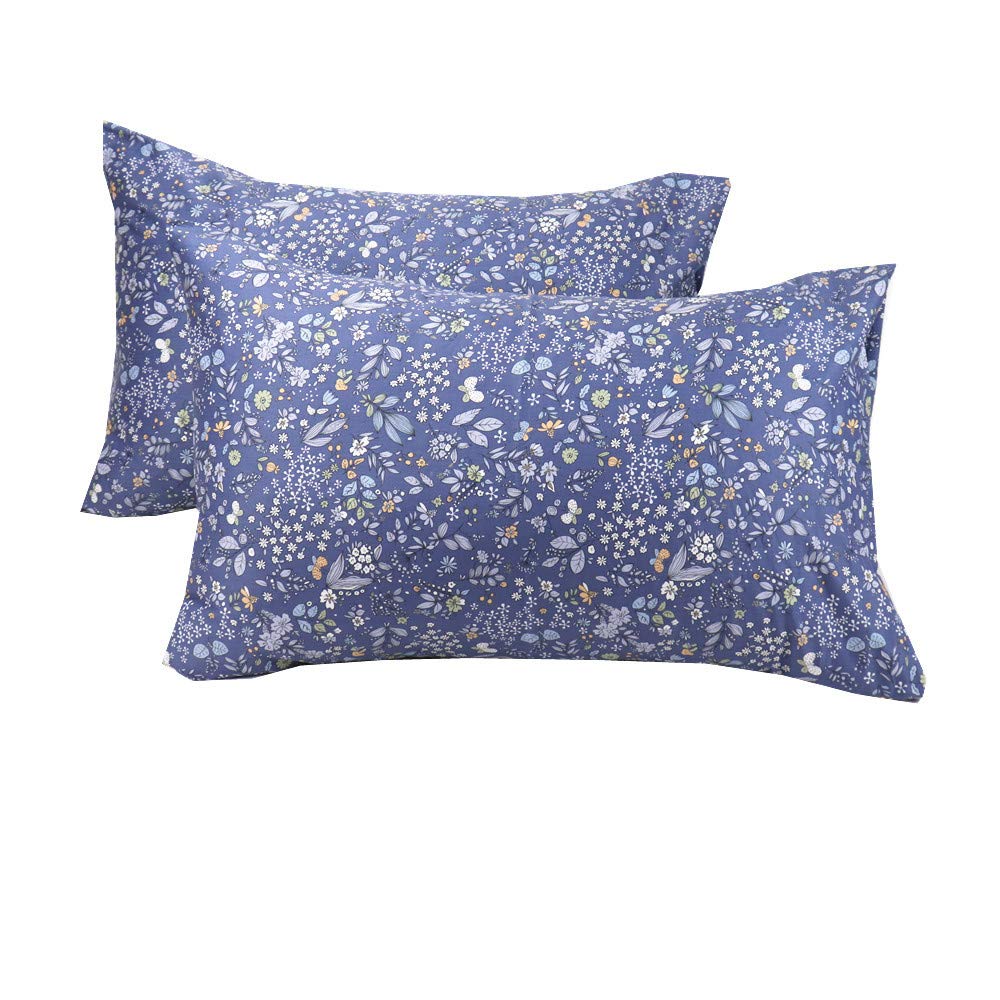 Wbycotbed Blue Botanical Standard Size Pillowcase Set Of 2, 100% Long Staple Pure Cotton Envelope Closure Pillow Cover, 20  30 I