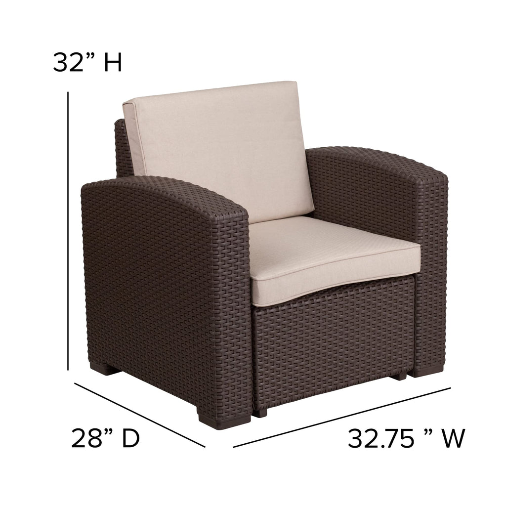 Flash Furniture 5 Piece Outdoor Faux Rattan Chair, Sofa And Table Set In Chocolate Brown