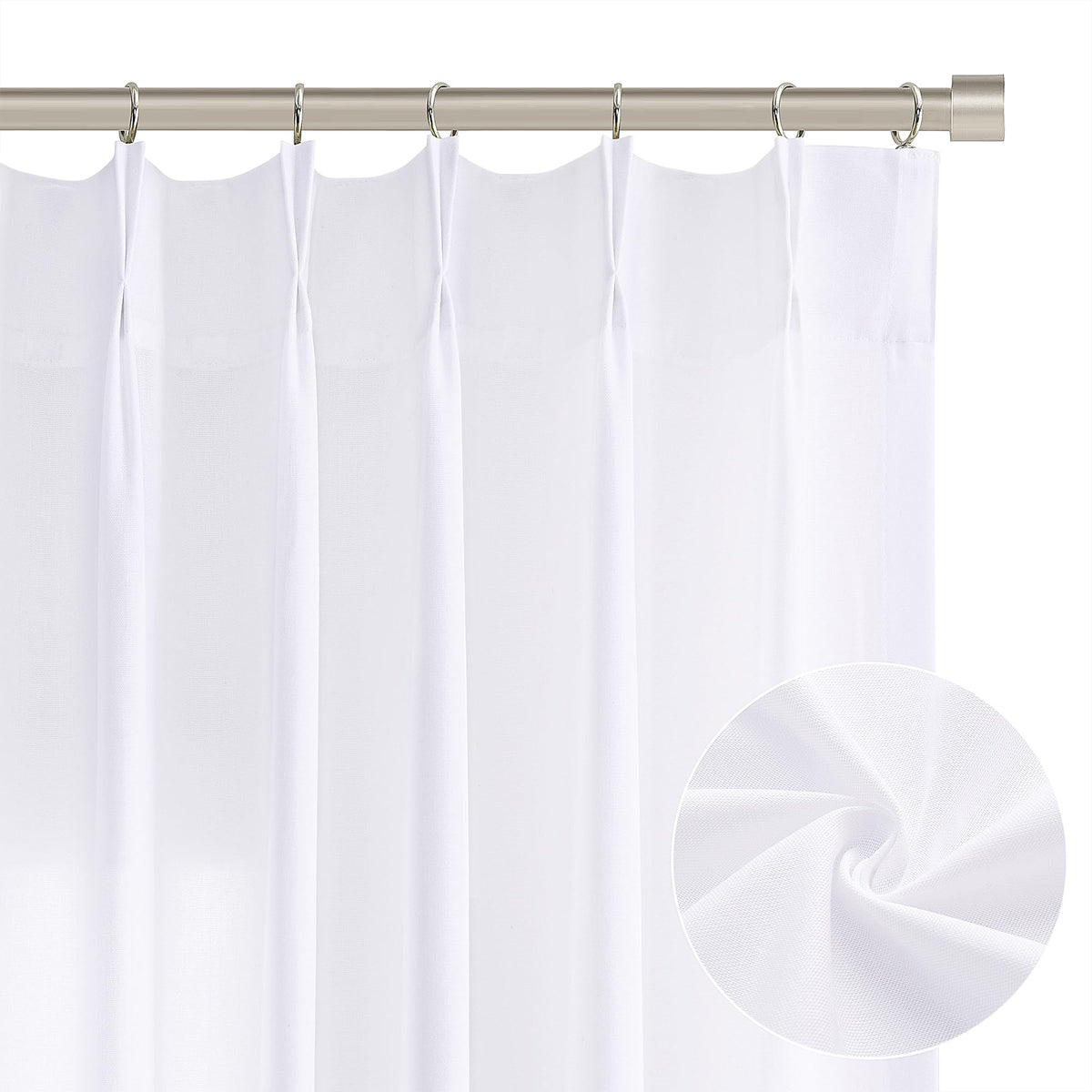 Joywell White Pinch Pleated Semi Sheer Curtains 90 Inches Long For Bedroom Living Room Modern Farmhouse Neutral Decor Back Tab Privacy Boho Sheer White Linen Textured Pleat Curtain 2 Panels 90 Length