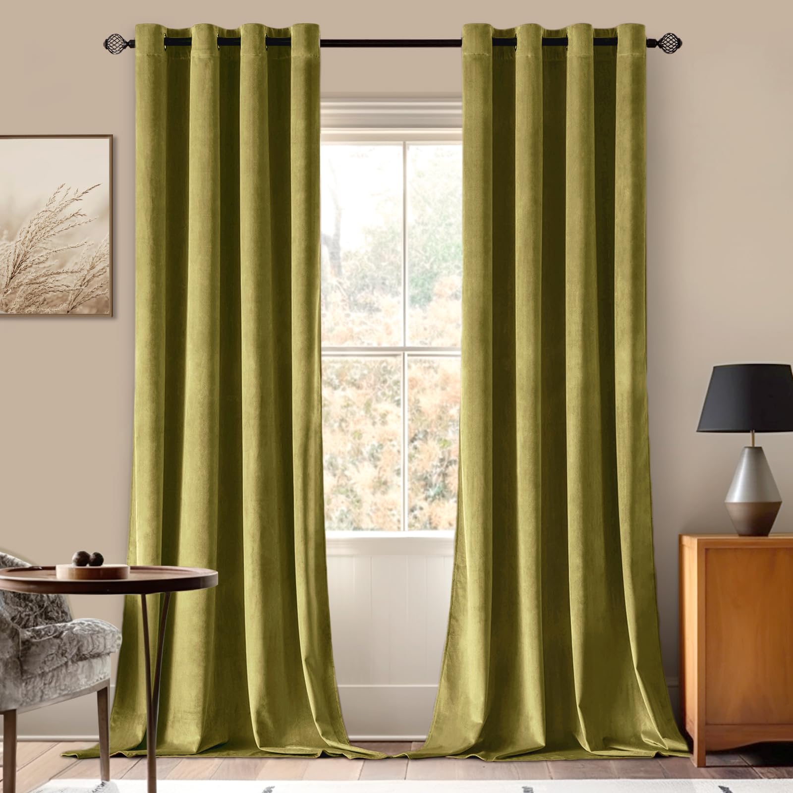 Miulee Velvet Curtains Moss Green Elegant Grommet Curtains Thermal Insulated Soundproof Room Darkening Long Black Out Drapes For