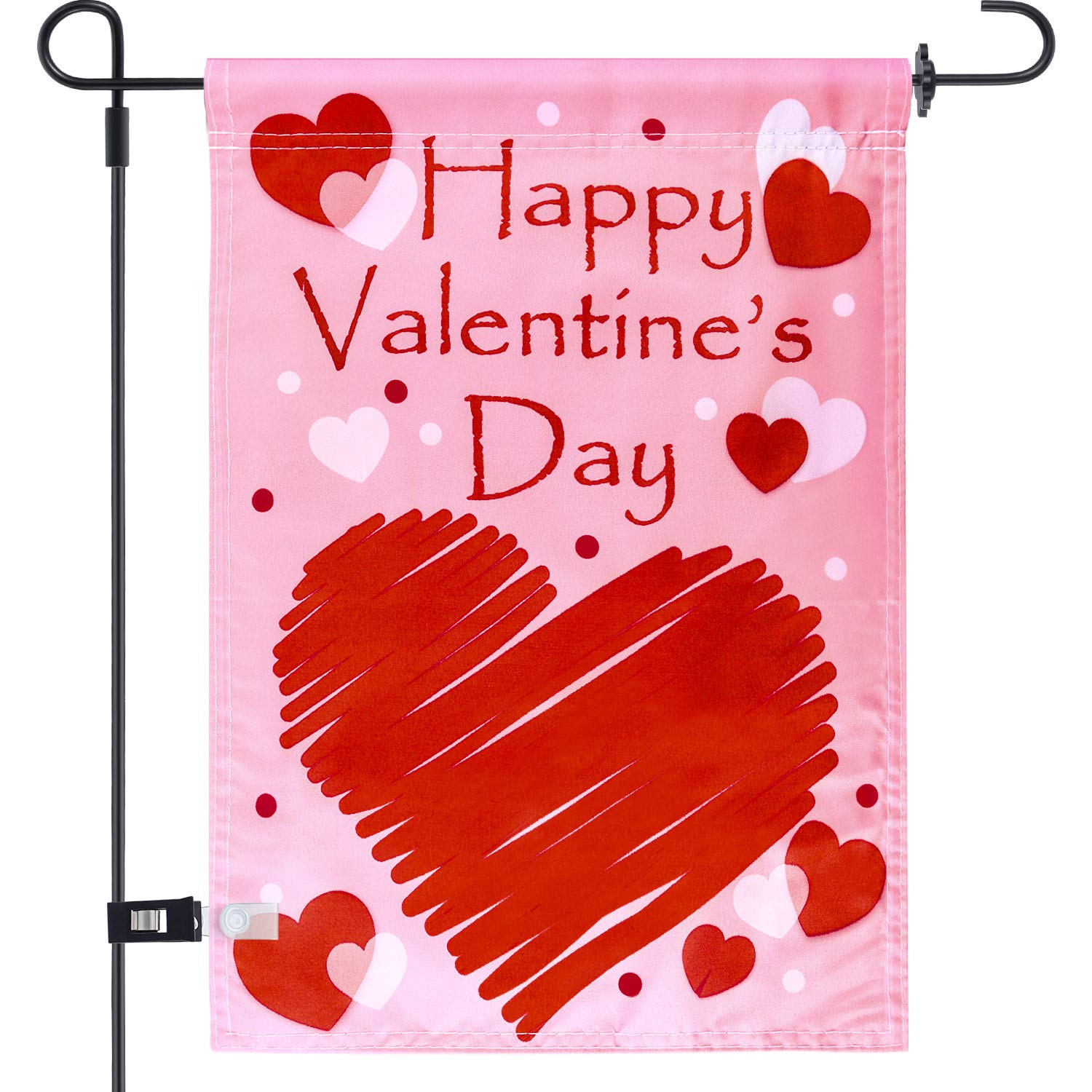 Chuangdi Valentines Garden Flag For Outside 12 X 18 Inch Decorative Pink Heart Garden Flag With 1 Rubber Stopper And 1 Clear Ant