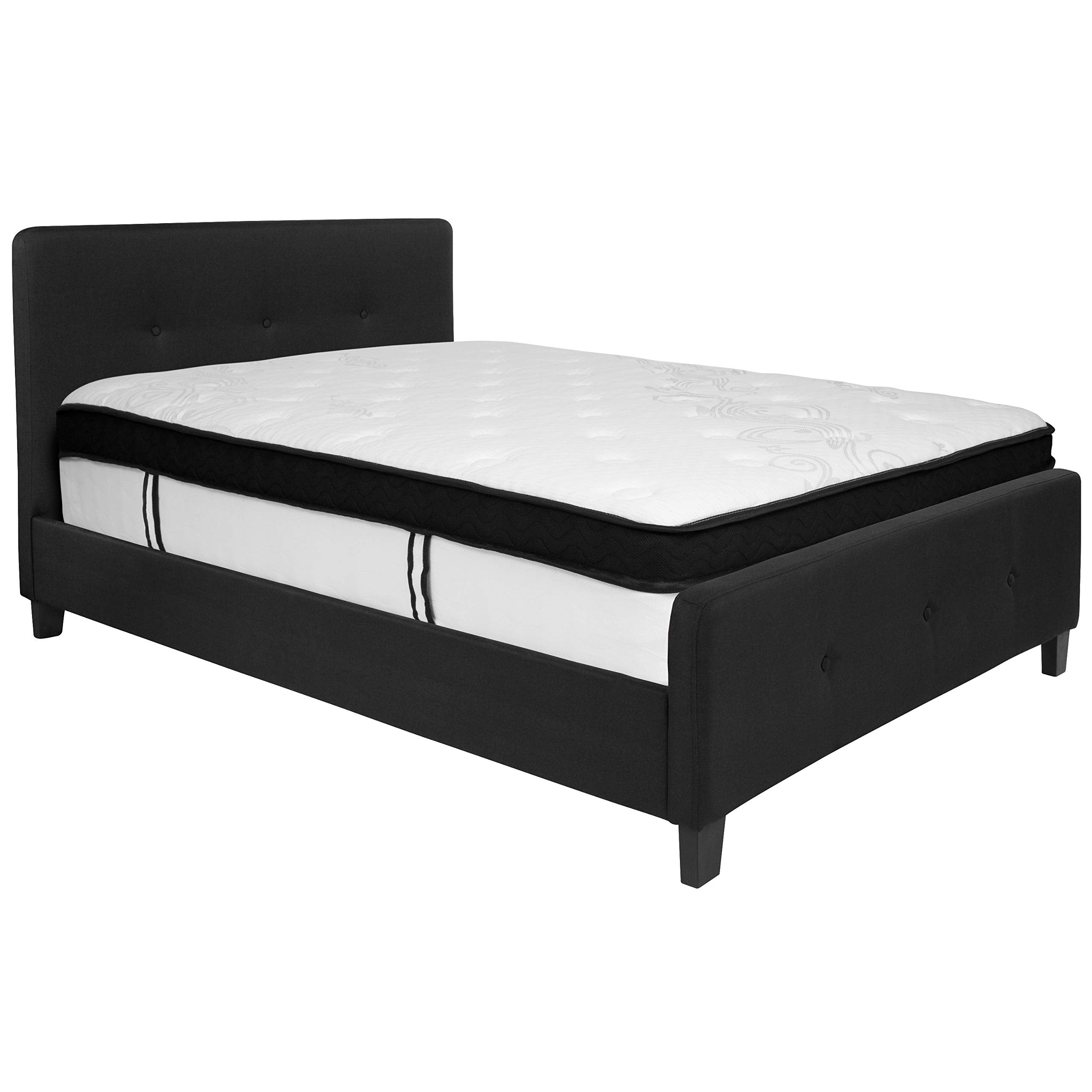 Flash Furniture Tribeca Full Size Tufted Upholstered Platform Bed in Black Fabric with Memory Foam Mattress