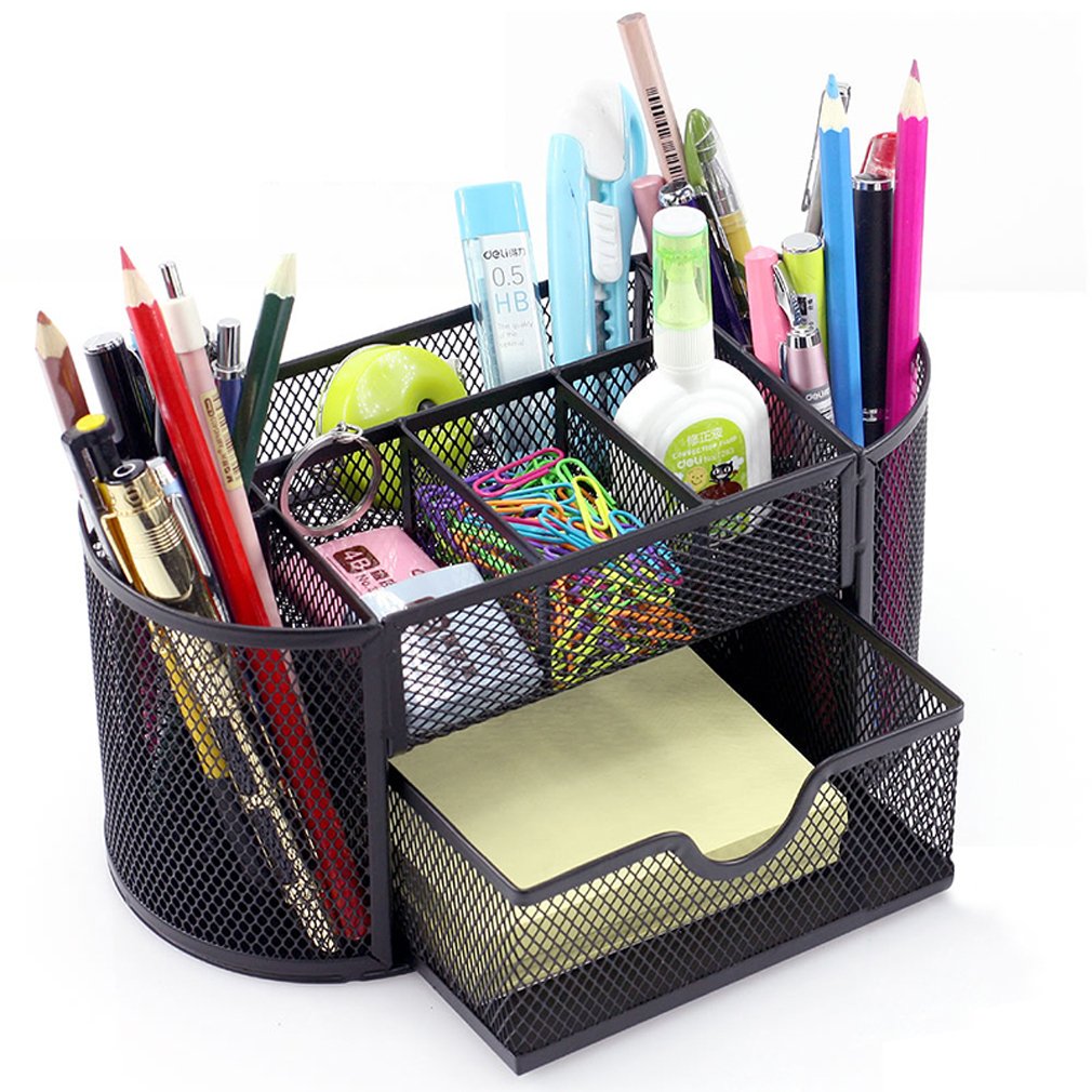 Monbla Desk Supplies Organizer Multi-Functional Stationery Caddy Mesh Oval Pencil Holder Desk Office Supplies Organizer 9 Compar