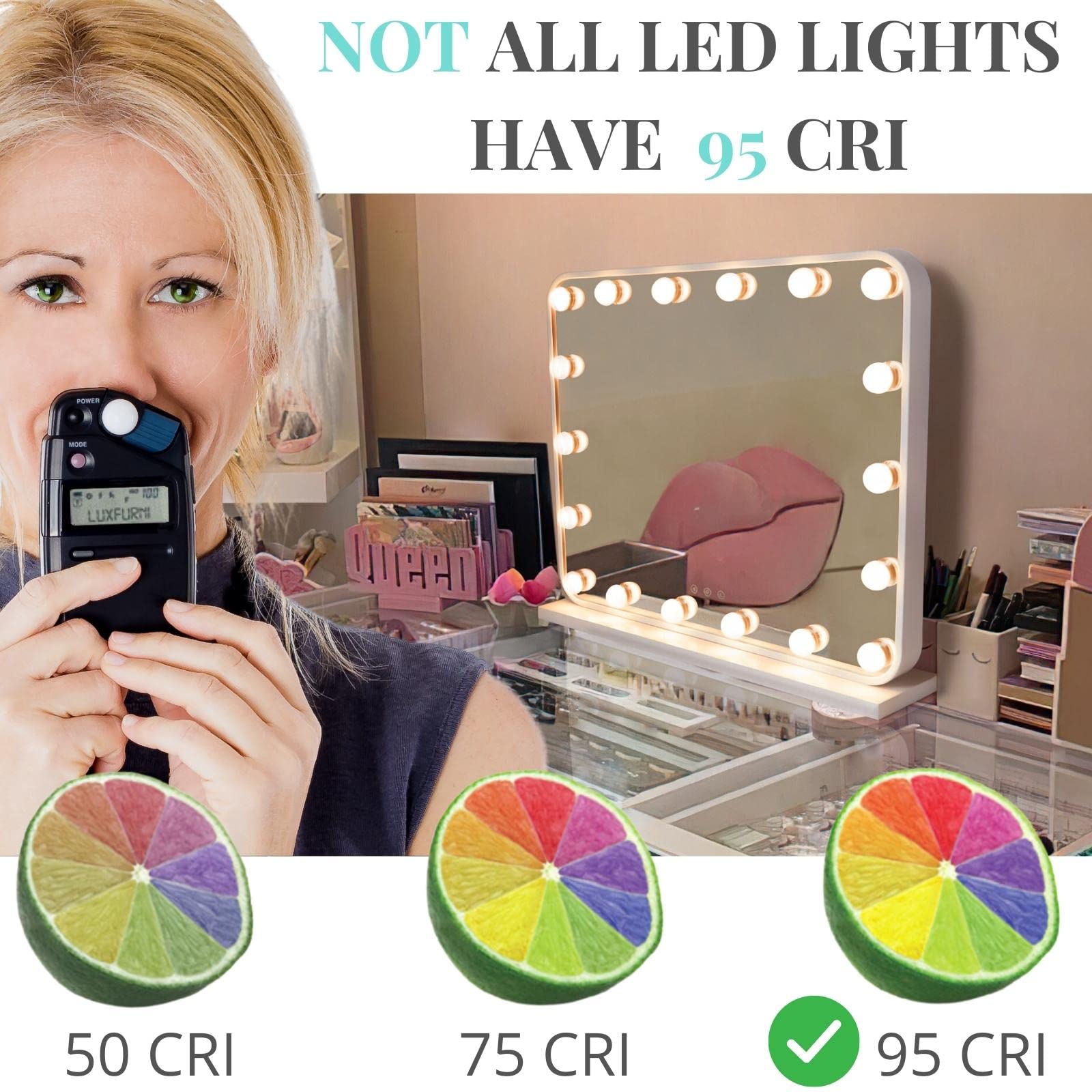 Luxfurni Large Hollywood Vanity Mirror With Lights, 25' Lx21 W Lighted Makeup Mirror With 18 Dimmable Bulbs, Smart Touch Contro