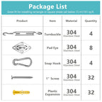 Fzeneast 80 Pcs Shade Sail Hardware Kit, 5 Inch Super Heavy Duty 304 Marine Grade Stainless Steel Sun Shade Hardware Kit For Triangle/Rectangle/Square Sun Shade Sails Installation