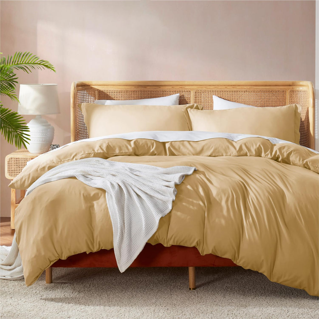 Nestl Camel Gold Duvet Cover King Size - Soft Double Brushed King Duvet Cover Set, 3 Piece, With Button Closure, 1 Duvet Cover 1