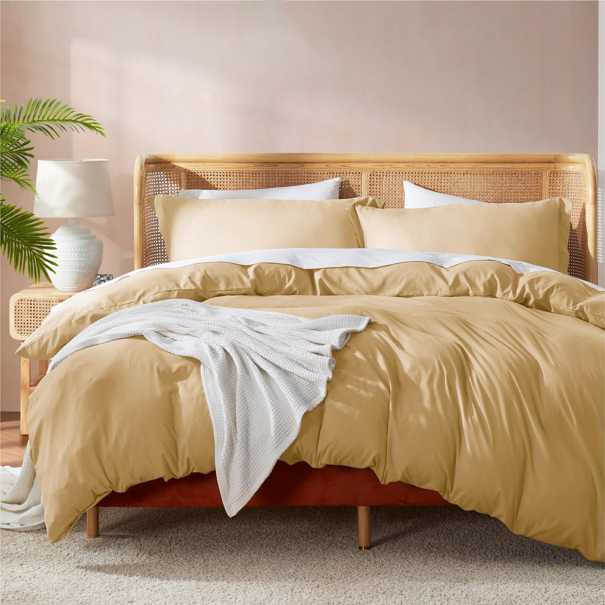 Nestl Camel Gold California King Duvet Cover Sets - Soft Double Brushed Cal King Duvet Cover, 3 Piece, With Button Closure, 1 Du