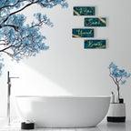 Onizhity 4 Pcs Teal And Gold Bathroom Decor Navy Teal Gold Wall Decor Relax Soak Unwind Breathe Wooden Rustic Marble Style Versa