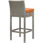 Modway Conduit Wicker Rattan Outdoor Patio Bar Stool with Cushion in Light Gray Orange