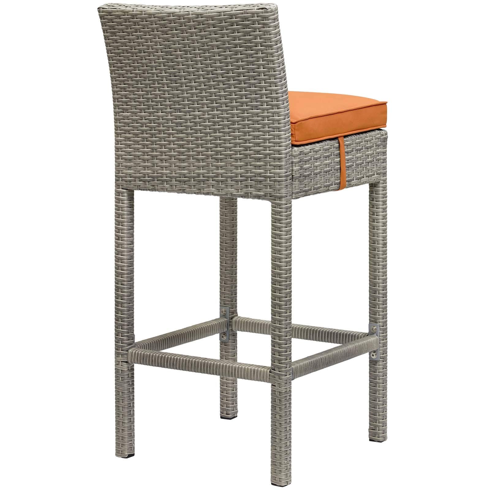 Modway Conduit Wicker Rattan Outdoor Patio Bar Stool with Cushion in Light Gray Orange