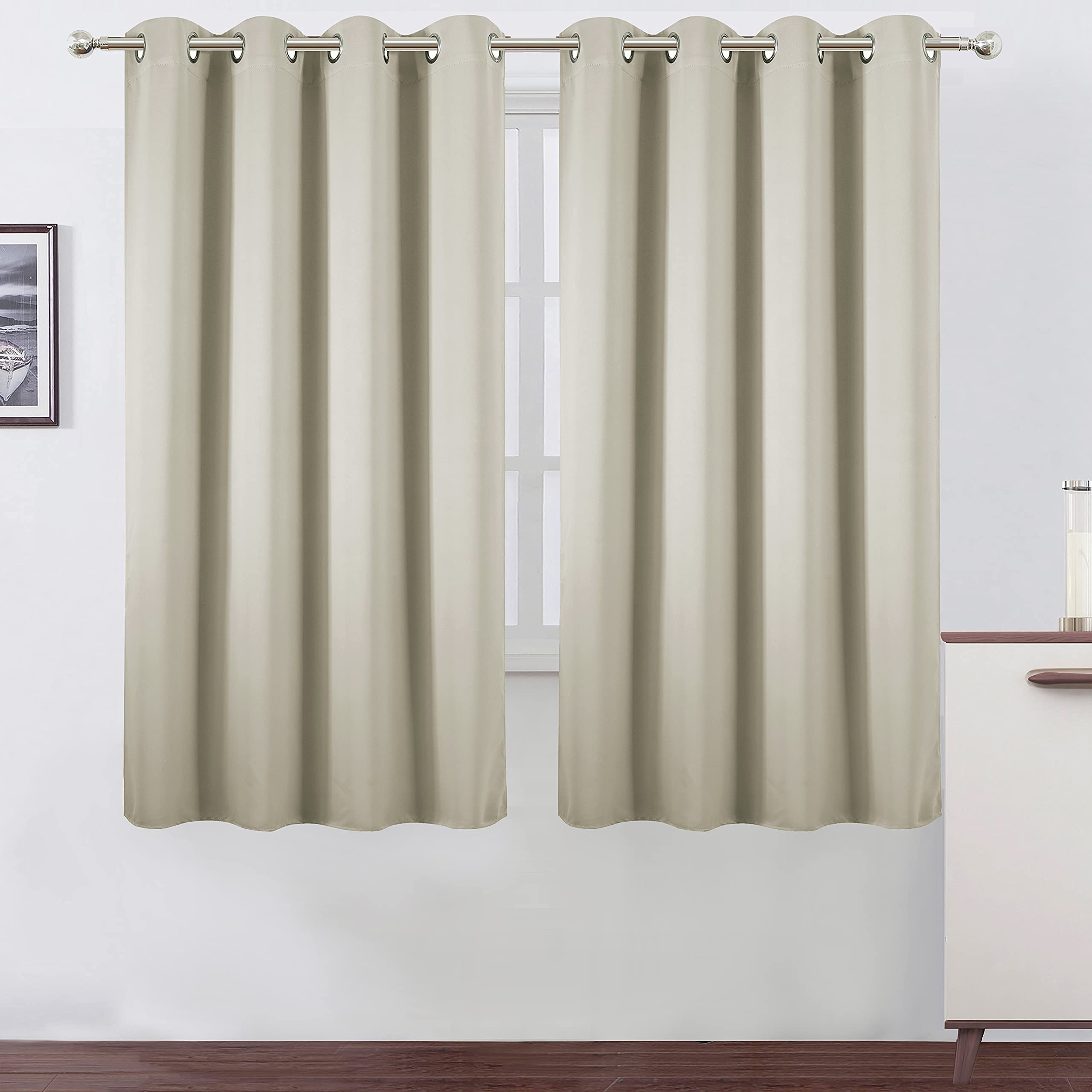 Lemomo Light Beige Thermal Blackout Curtains/52 X 63 Inch/Set Of 2 Panels Room Darkening Curtains