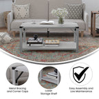 Flash Furniture Wyatt Modern Farmhouse 2 Tier Coffee Table - Aspen Gray Engineered Wood Frame - Black Metal Crisscross Side Braces and Corner Accents
