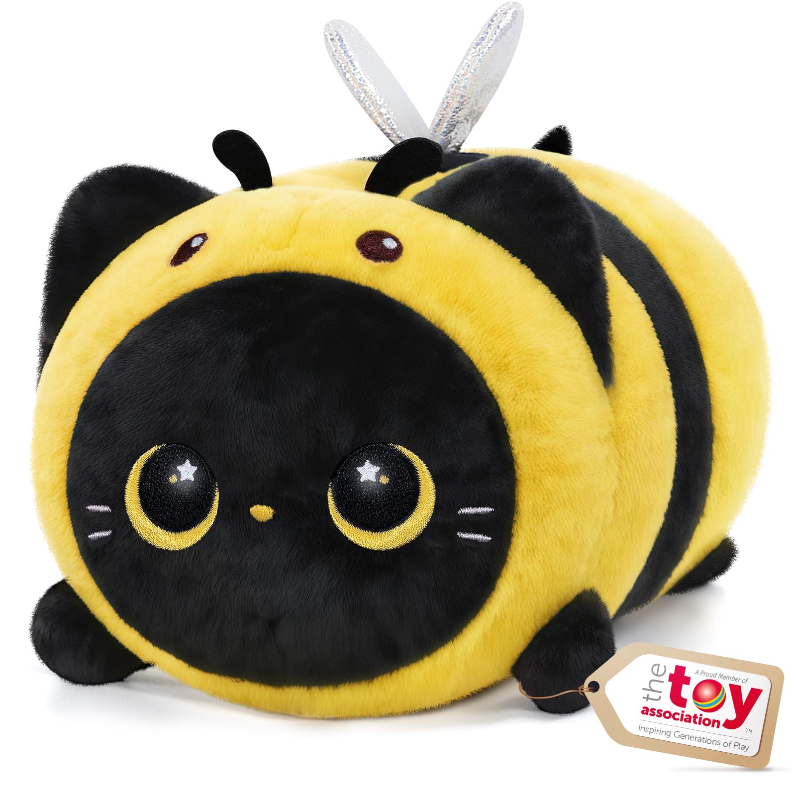 Mewaii Cute Black Cat Bee Plush Pillow, Kawaii Plushies Bee Stuffed Toy, Kitten Plushies With Honeybee Outfit Costume, Soft Squi