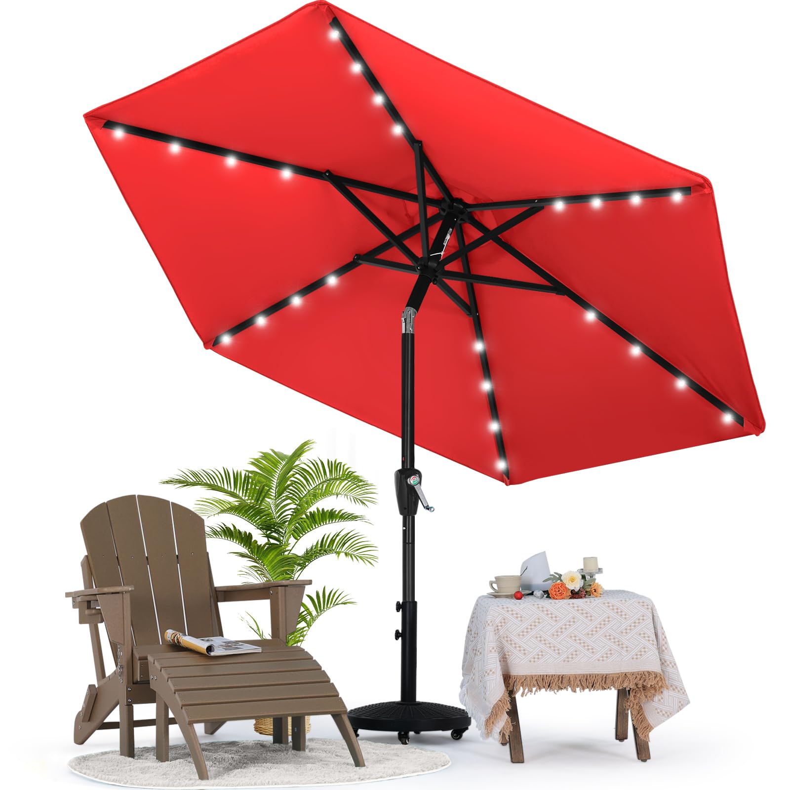 MASTERCANOPY Patio Umbrella with Solar LED Lights (7.5ft,Red)