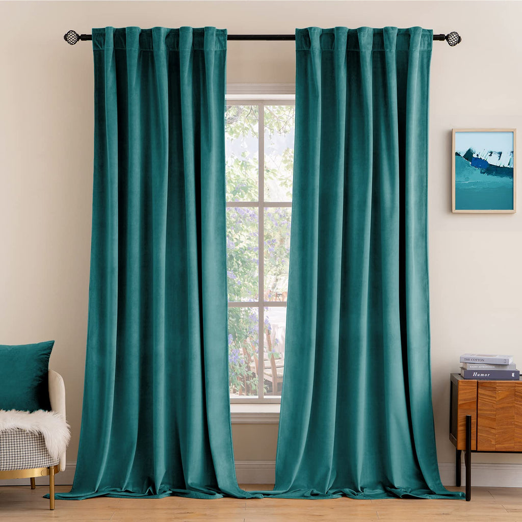 Miulee Teal Velvet Curtains 90 Inches 2 Panels - Luxury Blackout Curtains For Bedroom Living Room Thermal Insulated Super Soft Window Drapes Rod Pocket & Back Tab, W 52 X L 90 Inch