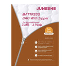 JUNESHE Full Mattress Bags Cover for Moving and Storage-3 Mil Zipper Plastic Waterproof Wrap Protector Reusable Storage Bag