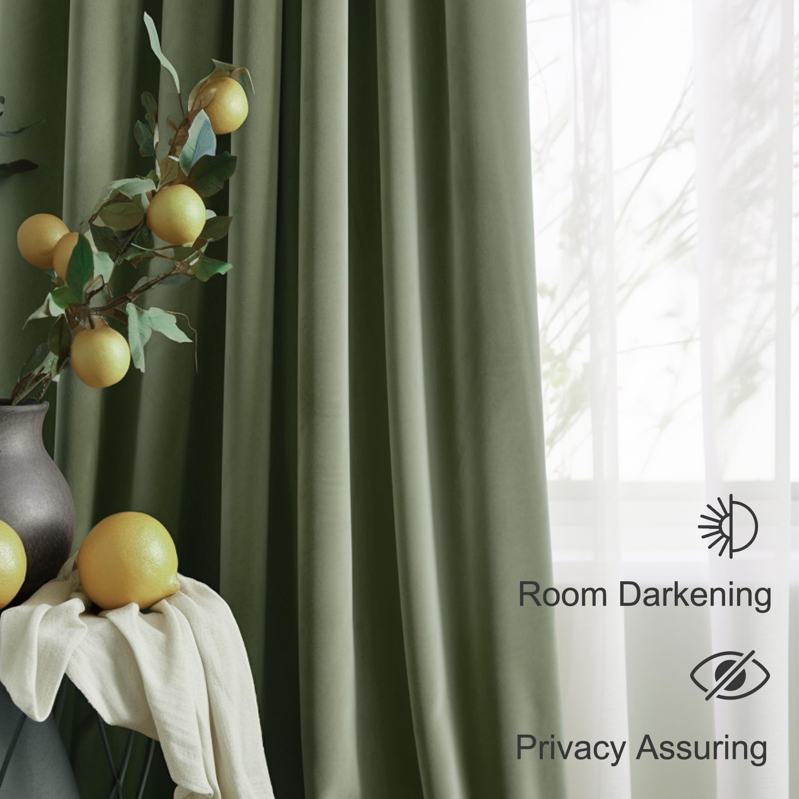 Lazzzy Blackout Velvet Curtains Green Thermal Insulated Curtains 96 Inch Long Drapes For Bedroom Living Room Darkening Window Treatments Grommet Living Room Curtains Set Of 2 Panels Sage Green