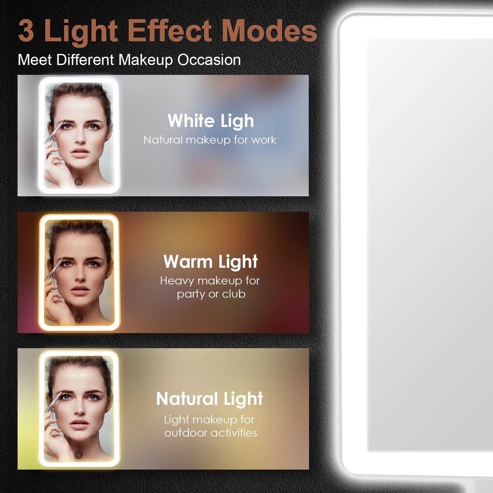 Cosmirror Makeup Vanity Mirror With 3 Color Lighting, Lighted Makeup Mirror With 72 Led Lights And 10X Magnifying Mirror, Dual P