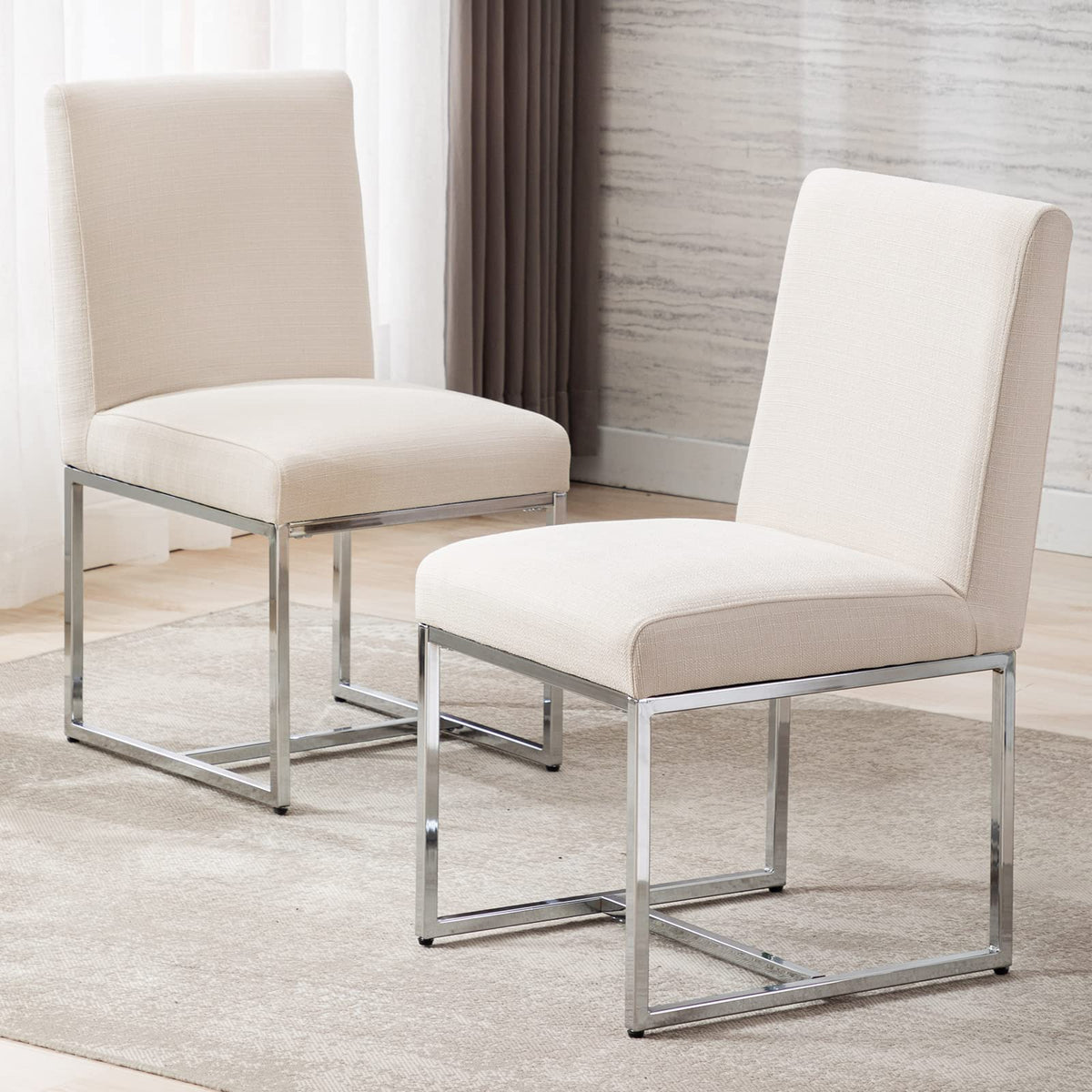 Hny Kitchen & Dining Room Chairs Set Of 2, Linen Fabric Mid Century Modern Dining Chairs, Upholstered Dining Chairs With Polishe