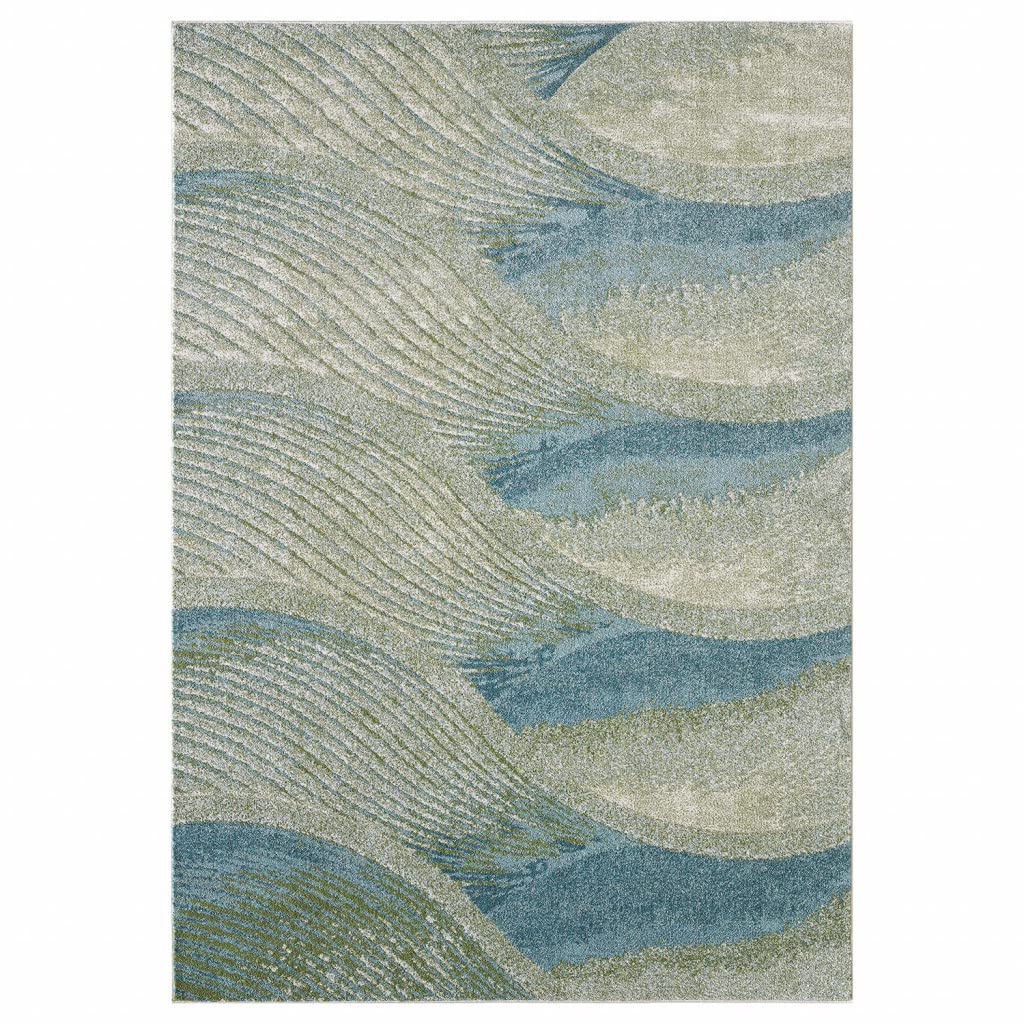 HomeRoots Ocean Heat-Set Polypropelene 7’ x 10’ Blue Beige Abstract Waves Modern Area Rug