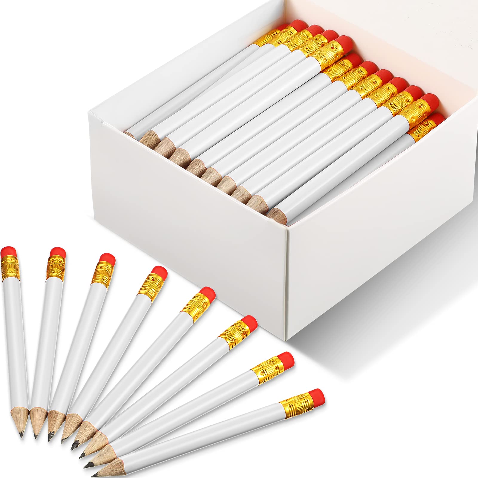 Outus 72 Pieces Golf Pencils Half Pencils With Eraser Mini Bulk Short #2 Hb Pre Sharpened For Bridal Shower Wedding Office(White