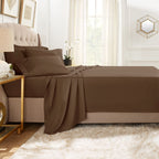 Clara Clark Cal King Sheets, 6 Piece Set - Hotel Luxury Sheets For Cal King Size Bed, Super Soft Bedding Sheets & Pillowcases, Cal King Size Sheets, Chocolate Brown