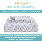 Litanika Oversized Quilt Set Diamond Stitch White Lightweight Microfiber Super King Plus 128x120