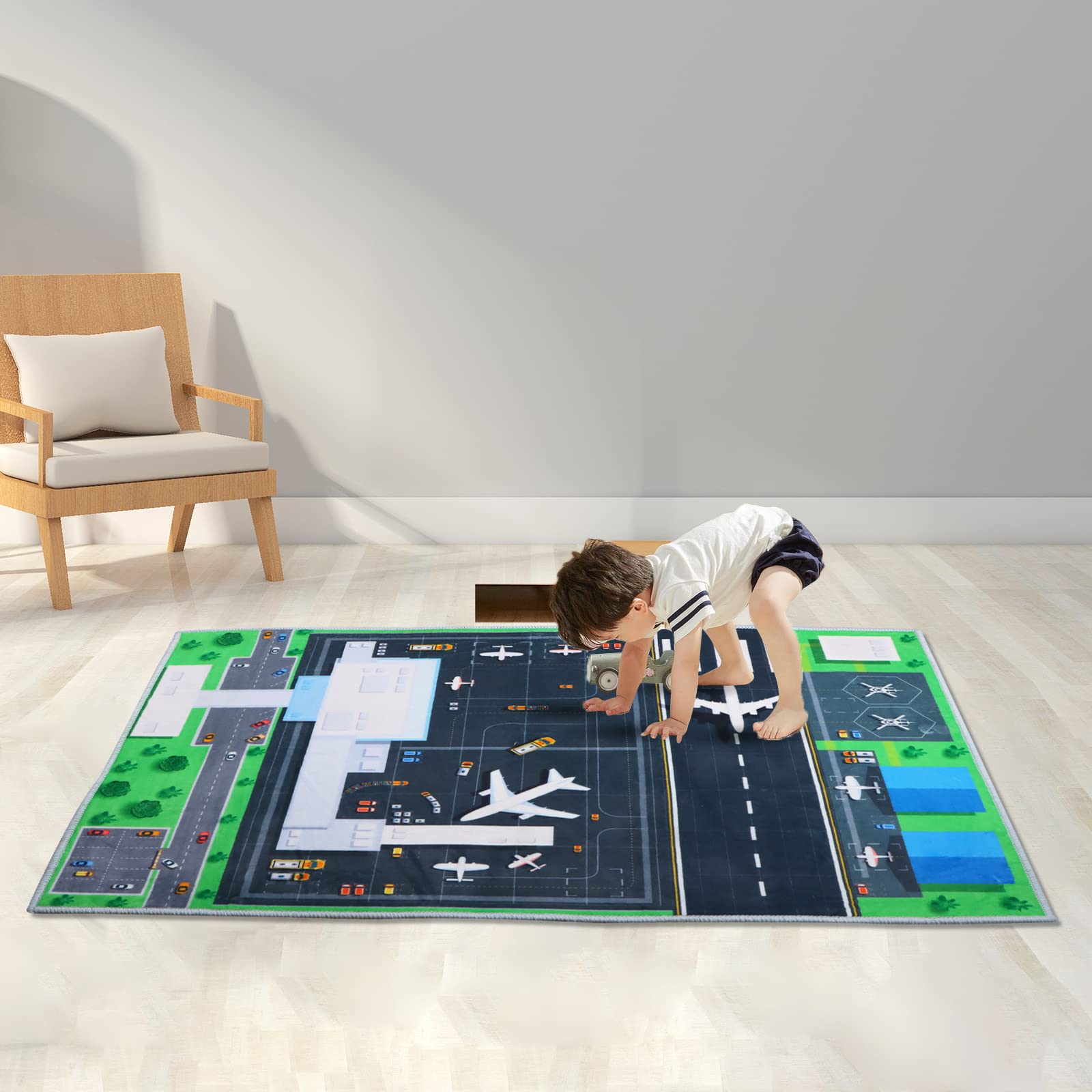 31'/47' Kids Bedroom Carpet Kids Rug For Playroom, Creative Airport Fun Rug, Soft Kids Play Mat,Cute Kids Room Carpet,Rug For