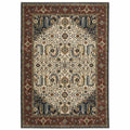 HomeRoots 508036 8 x 11 ft. Ivory Beige Red Blue Gold Green & Navy Oriental Power Loom Stain Resistant Rectangle Area Rug with Fringe