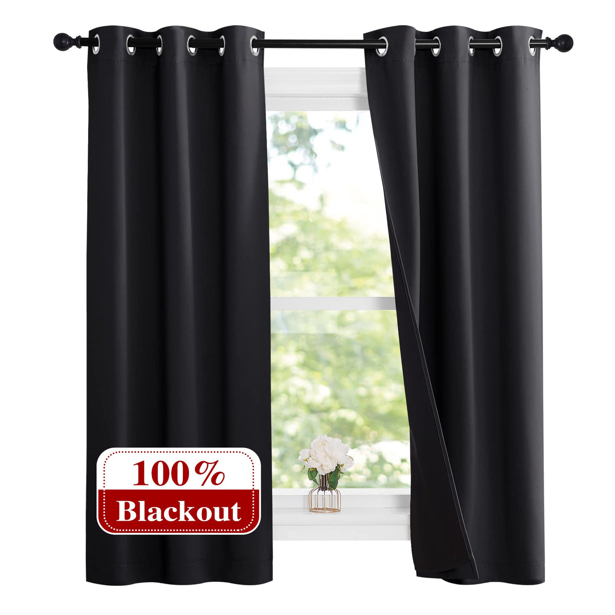 Nicetown Complete 100% Blackout Curtain Set, Thermal Insulated & Energy Efficiency Window Draperies With Black Liner, Noise Redu