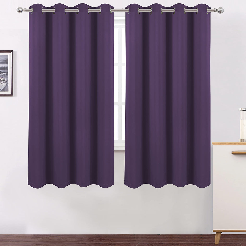 Lemomo 100% Blackout Curtains 52 X 72 Inch/Purple Curtains 2 Panels With Black Lining Room Darkening Thermal Insulated Bedroom C