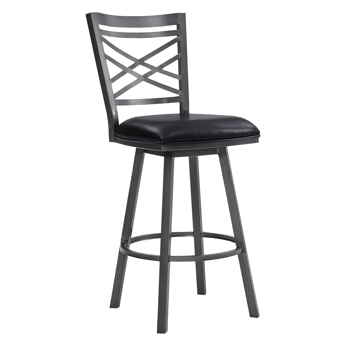 HomeRoots 26' Transitional Black Faux Leather Metal Cross Back Bar Stool