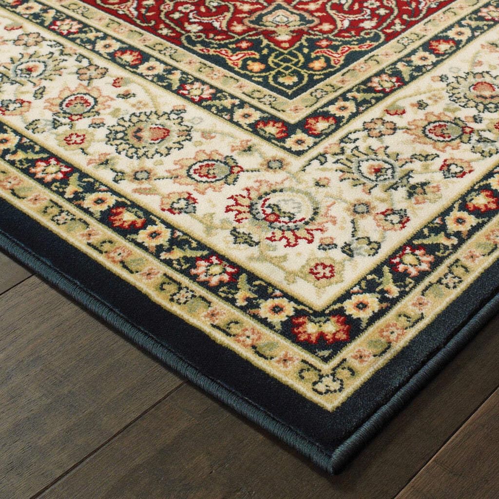 HomeRoots 509147 10 x 13 ft. Navy & Ivory Oriental Power Loom Stain Resistant Rectangle Area Rug