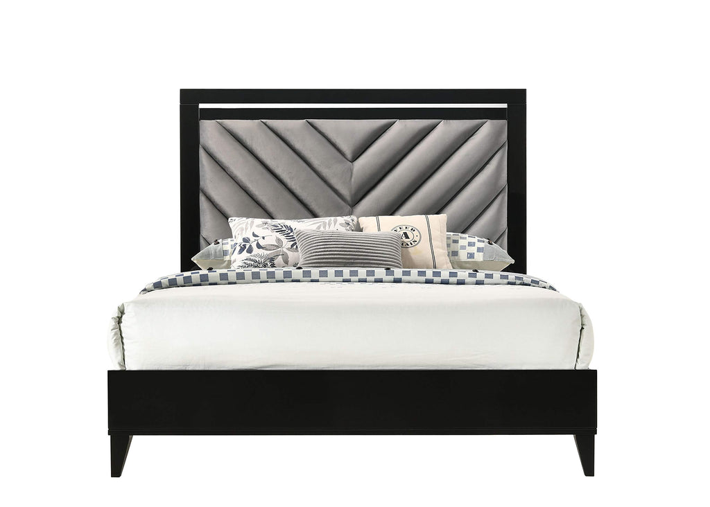 Acme Chelsie Wooden Queen Bed with Velvet Headboard in Gray and Black