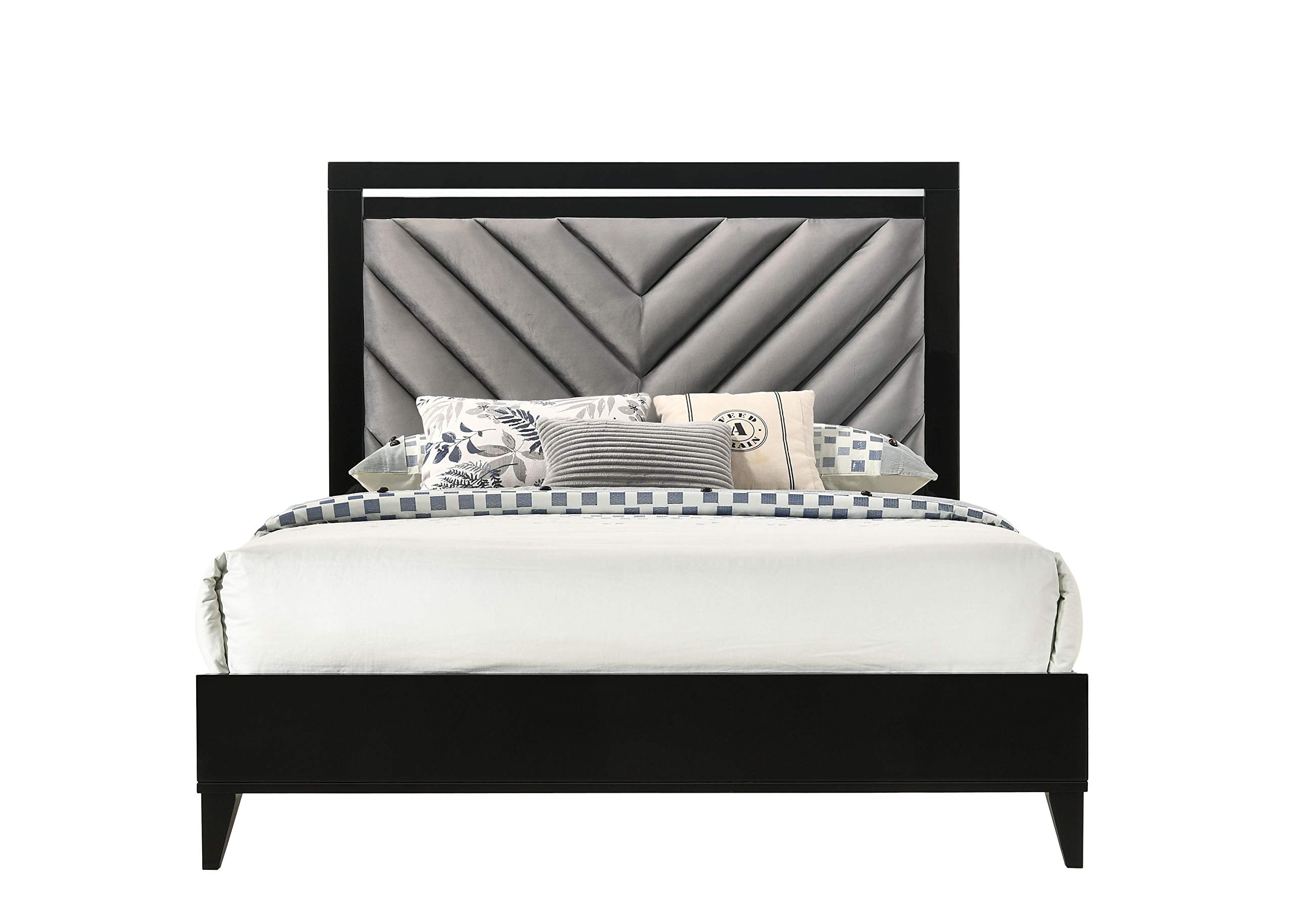 Acme Chelsie Wooden Queen Bed with Velvet Headboard in Gray and Black