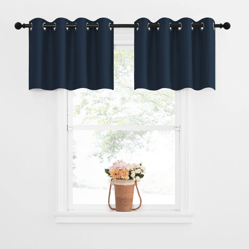 Nicetown Blackout Window Tiers Curtains Valances - Grommet Top Short Kitchen Window Treatment Curtain Topper Tiers For Kitchen/Bathroom/Living Room, 52W X 18L, 2 Panels, Navy