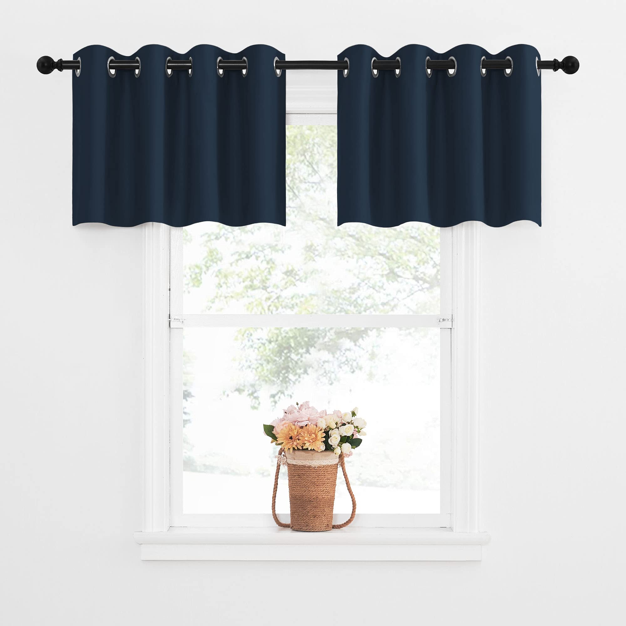 Nicetown Blackout Window Tiers Curtains Valances - Grommet Top Short Kitchen Window Treatment Curtain Topper Tiers For Kitchen/Bathroom/Living Room, 52W X 18L, 2 Panels, Navy