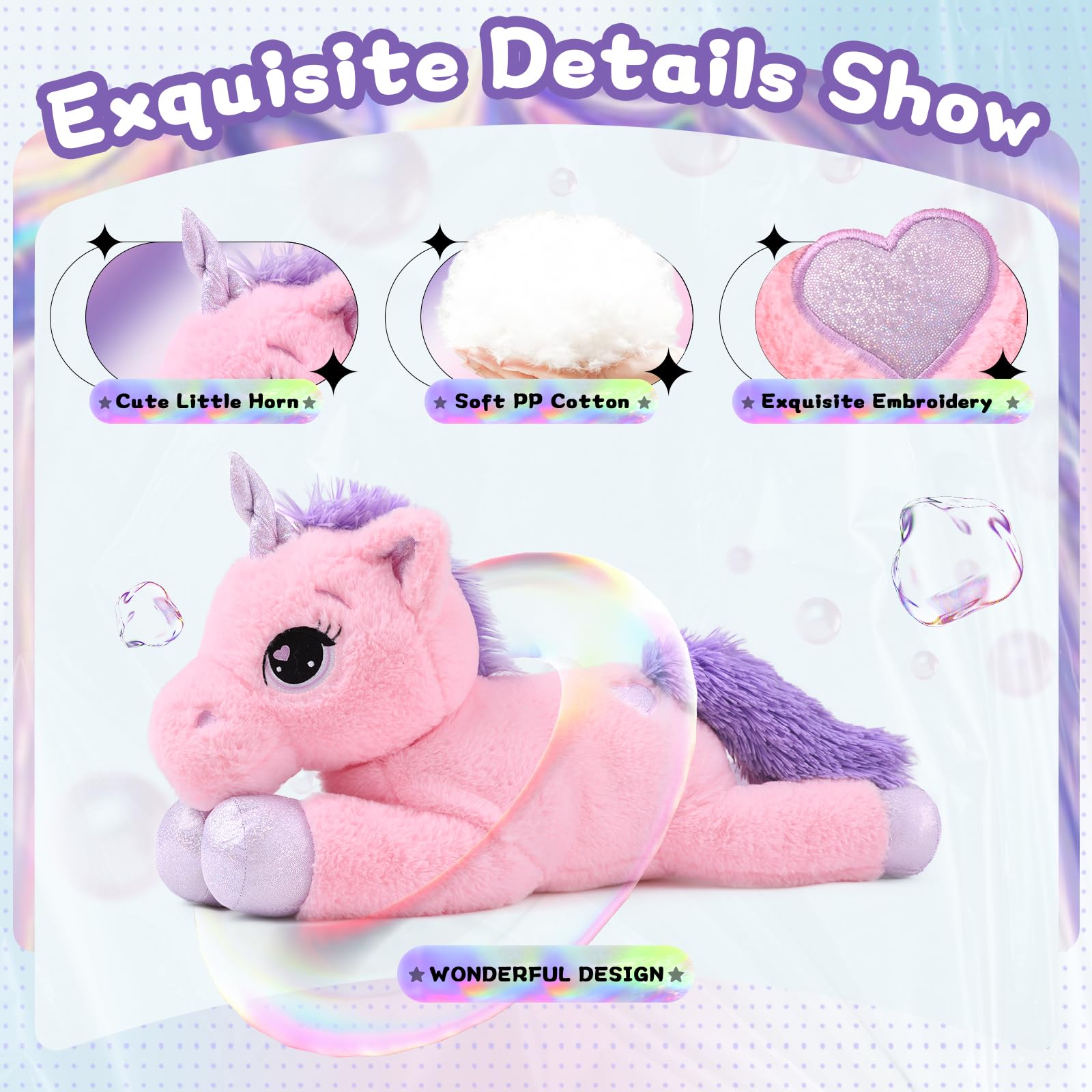 Lanmore 24' Big Unicorn Stuffed Animal, Giant Animal Plush Pillow Unicorn Body Hugging Pillow For Girls, Gift For Christmas Bir