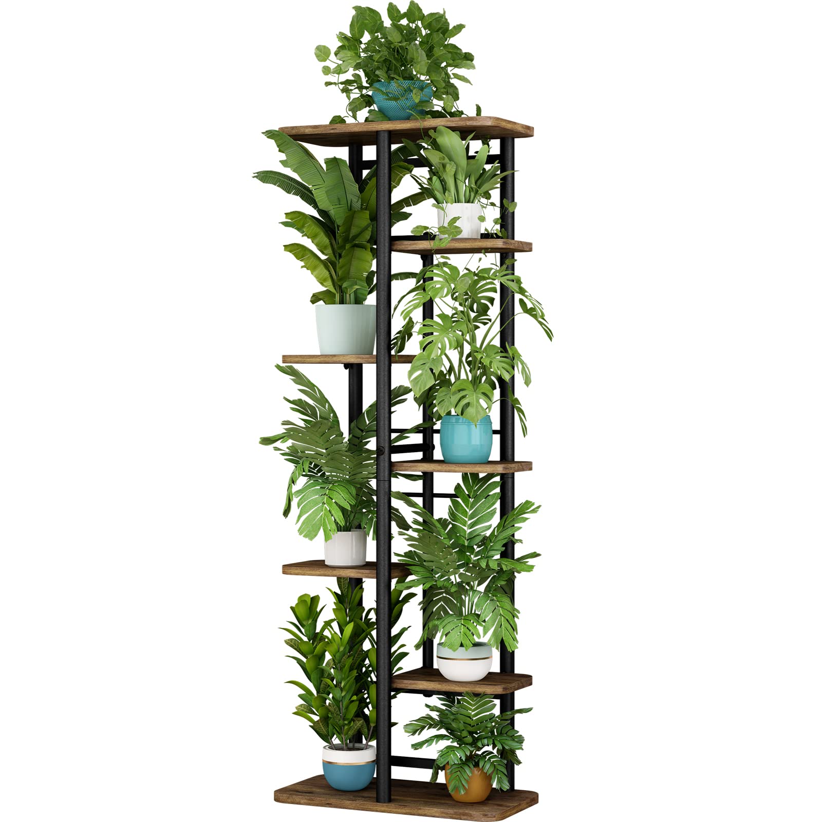 Linzinar Plant Stand 7 Tier 8 Potted Multiple Flower Pot Holder Shelf Indoor Outdoor Planter Rack Storage Organizer For Patio Ga